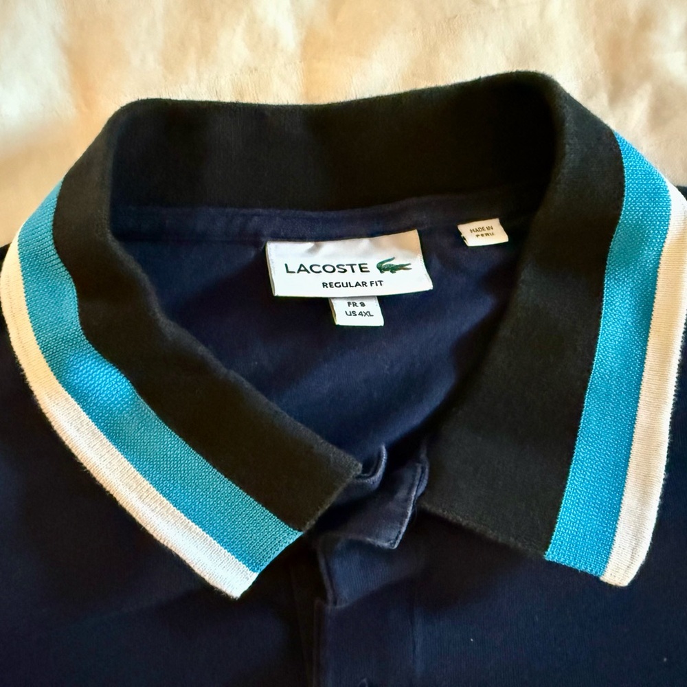 Lacoste Blue Polo with Striped Collar